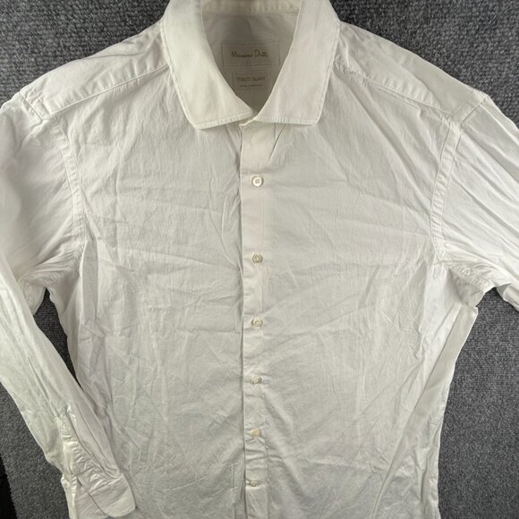 Massimo Dutti Men White Tessuto Italiano Long Sleeve Button Up Shirt Size 17 - Picture 1 of 15